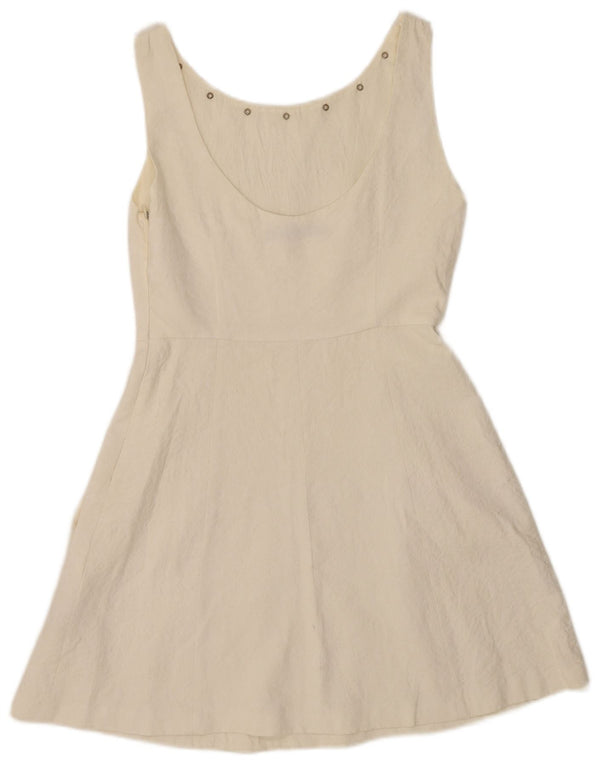 Zara Damen Ärmelloses A-Linien-Kleid UK 12 Mittelweiße Viskose