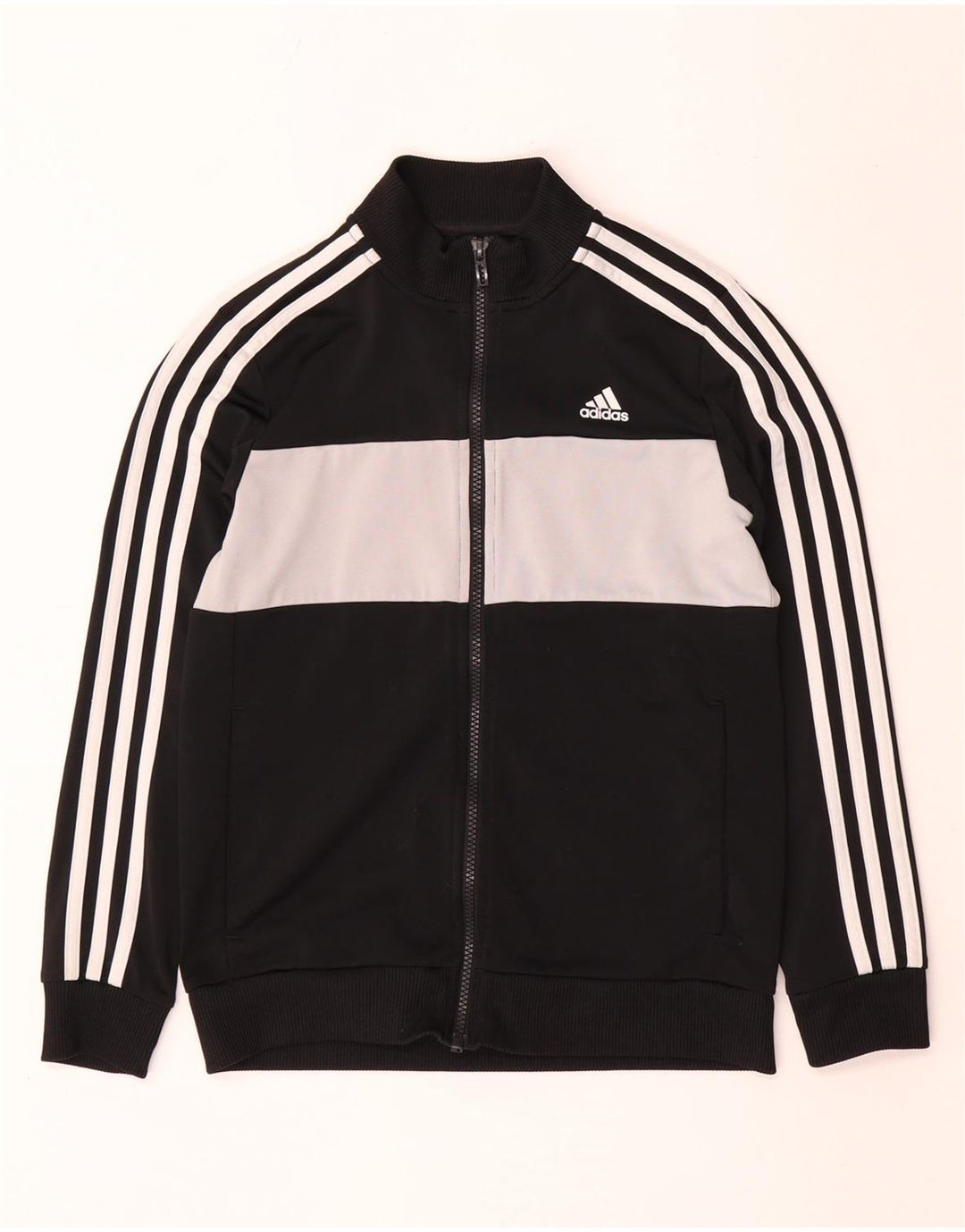 Adidas Jungen-Trainingsanzug-Top-Jacke, 11–12 Jahre, schwarzes Colourblock-Polyester