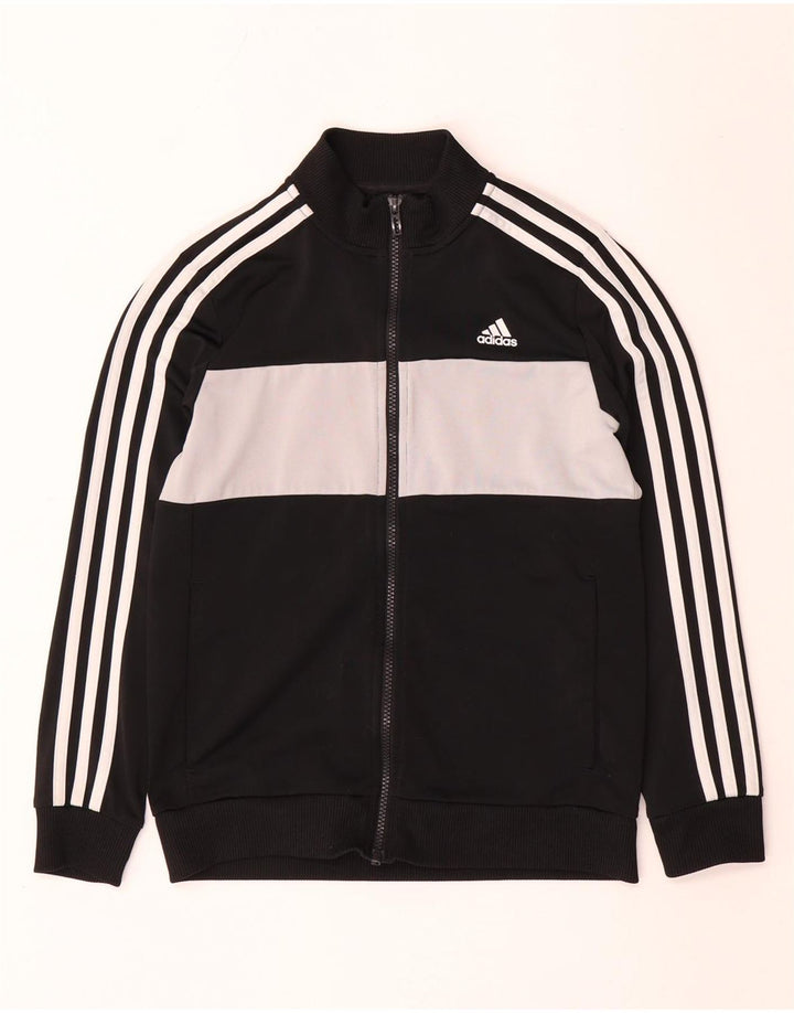 Adidas Jungen-Trainingsanzug-Top-Jacke, 11–12 Jahre, schwarzes Colourblock-Polyester