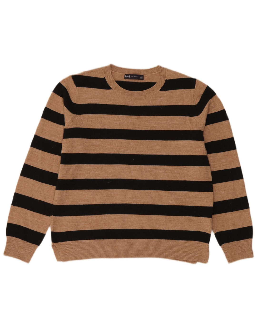 Marks & Spencer Damen-Pullover mit Rundhalsausschnitt, UK 14, Mittelbraun gestreift