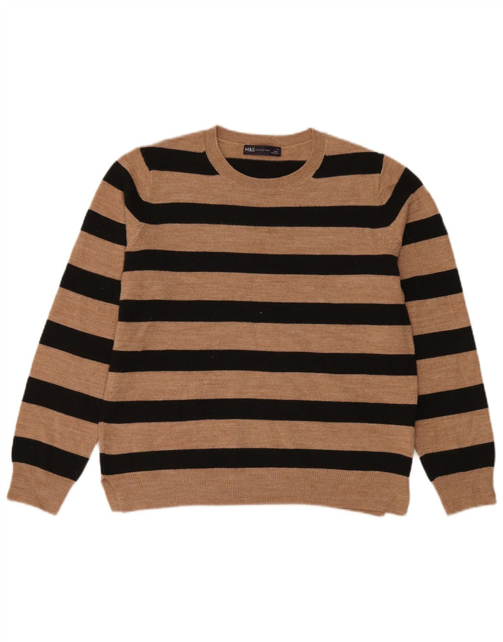 Marks & Spencer Damen-Pullover mit Rundhalsausschnitt, UK 14, Mittelbraun gestreift
