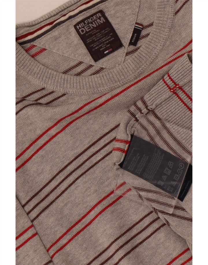 TOMMY HILFIGER Herren-Pullover mit Rundhalsausschnitt, mittelgrau gestreifte Baumwolle