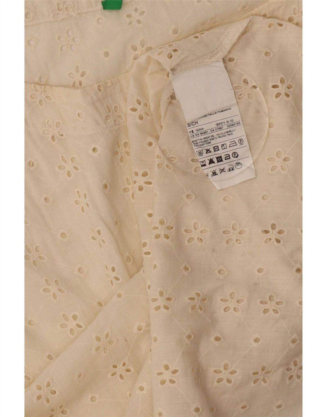 Benetton Damen-Blusenoberteil, UK-Größe 10, Größe S, cremefarbene Baumwolle