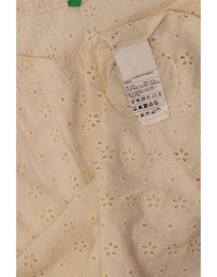Benetton Damen-Blusenoberteil, UK-Größe 10, Größe S, cremefarbene Baumwolle