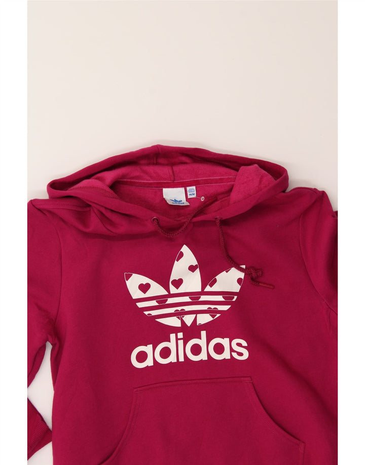 ADIDAS Womens Graphic Hoodie Jumper UK 12 Medium Pink Polyester Vintage Adidas and Second-Hand Adidas from Messina Hembry 