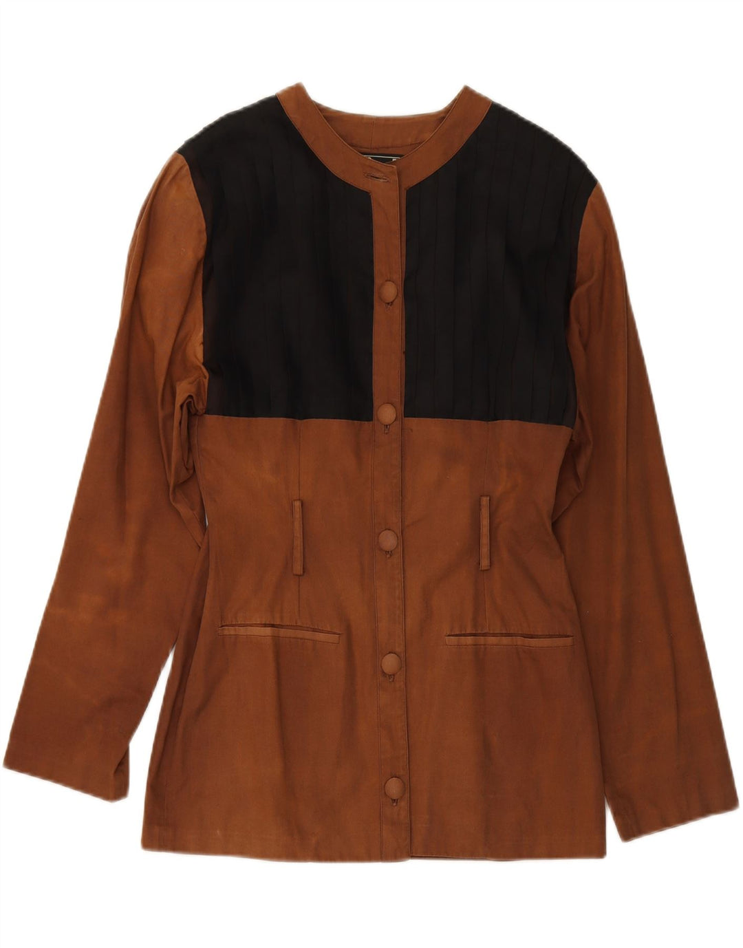 VINTAGE Womens 6 Button Blazer Jacket IT 46 Large Brown Colourblock Cotton Vintage Vintage and Second-Hand Vintage from Messina Hembry 