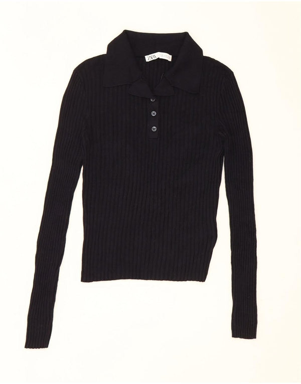 Zara Damen Crop Top UK 12 Medium Marineblau Viskose