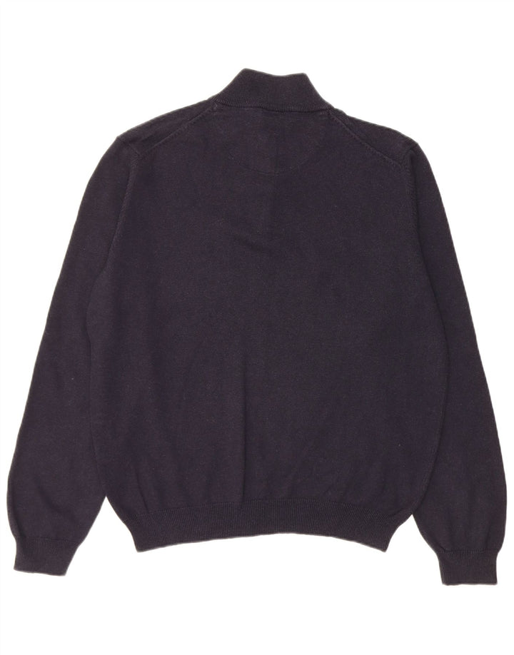 Massimo Dutti Herren-Pullover mit Reißverschluss am Hals, mittelmarineblaue Baumwolle