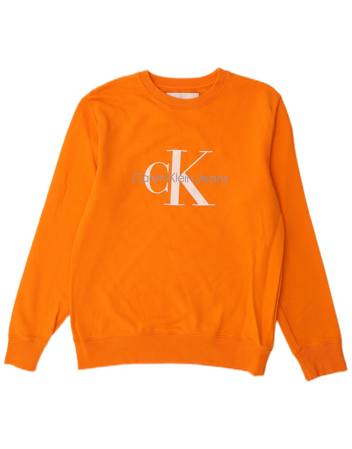 Calvin Klein Jeans Herren Grafik-Sweatshirt-Pullover aus mitteloranger Baumwolle