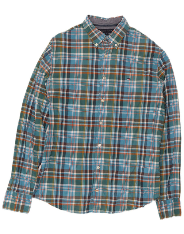 Tommy Hilfiger Herren New York Fit Hemd, klein, blau kariert, Baumwolle