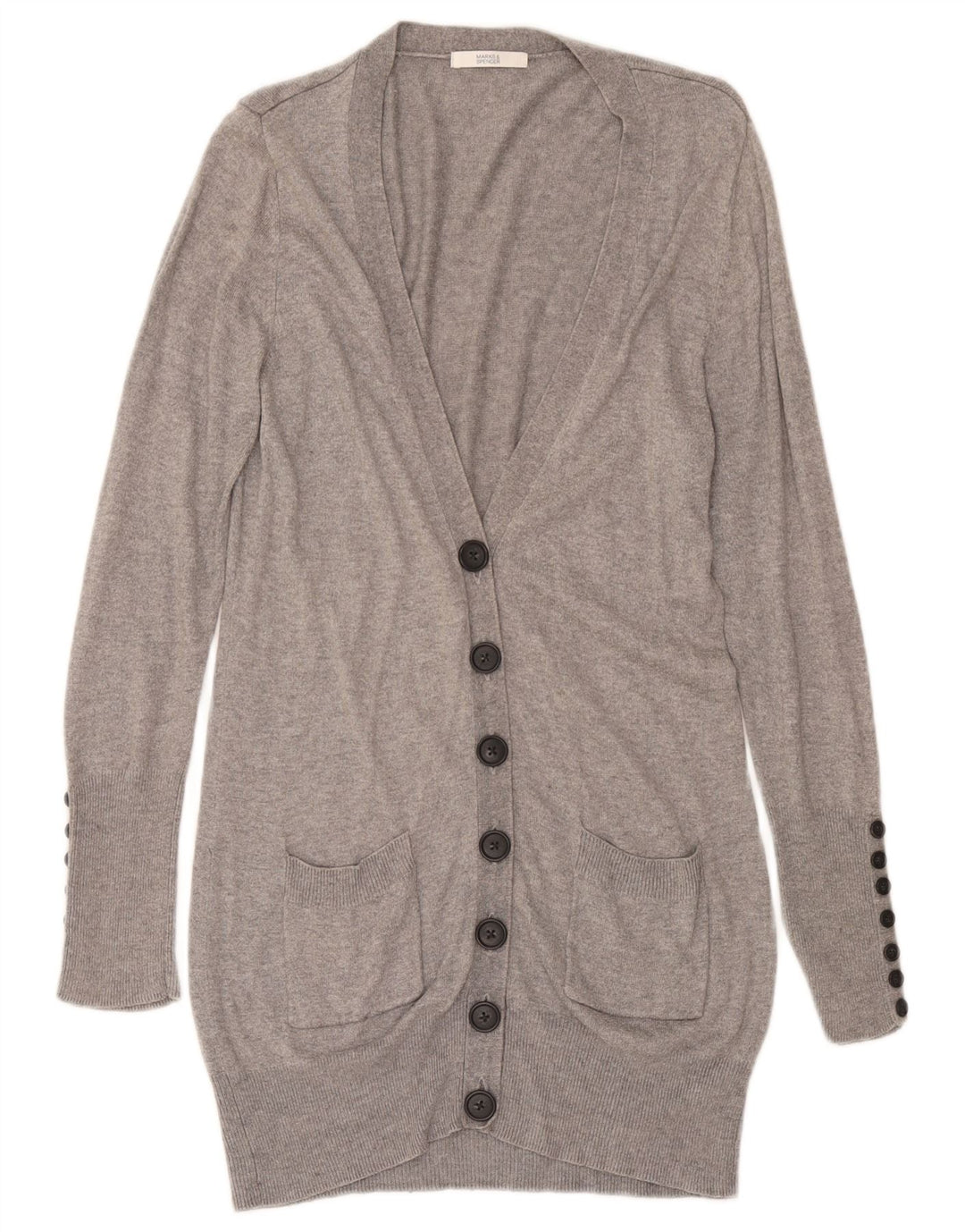 Marks & Spencer Damen Longline-Cardigan-Pullover UK 12 Mittelgrau meliert
