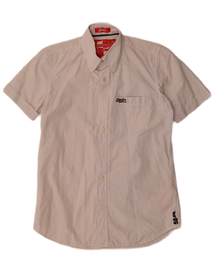 Superdry Herren Kurzarmhemd Medium Off White Check Cotton
