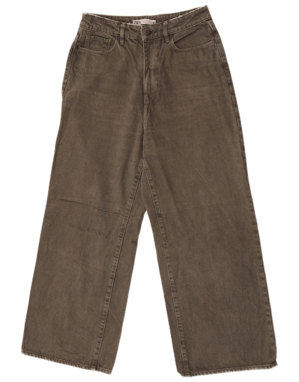 Zara Damen-Jeans mit weitem Bein, EU 38, Größe S, W28, L26, Khaki