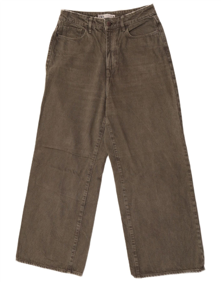 Zara Damen-Jeans mit weitem Bein, EU 38, Größe S, W28, L26, Khaki