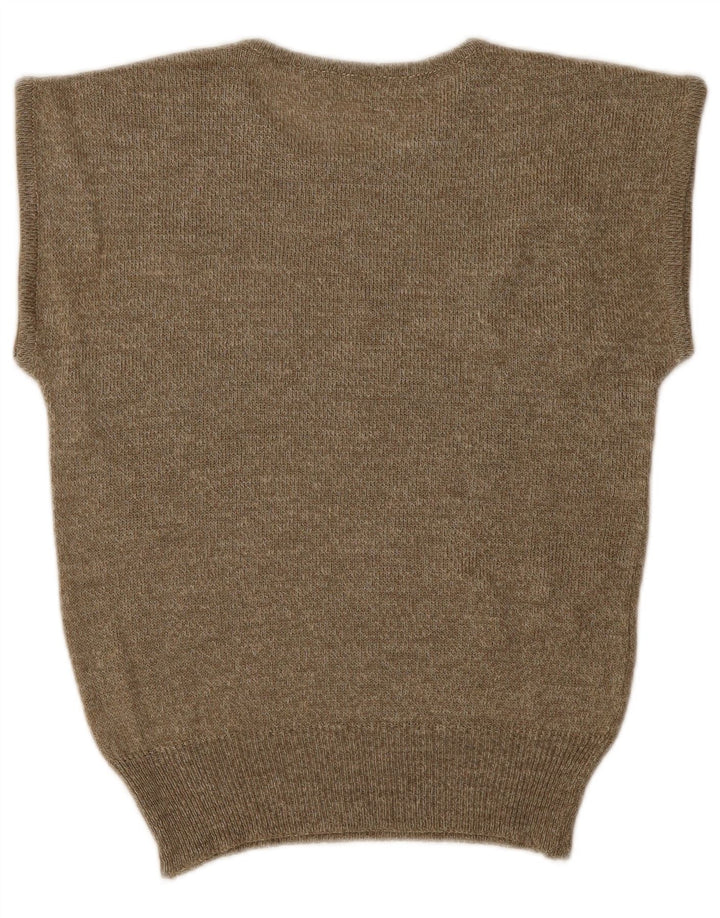 Vintage Damen Pullover mit grafischem Rundhalsausschnitt, Gr. 12, mittleres Khaki