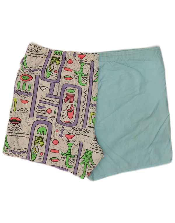 Vintage Damen Badeshorts mit Grafik, UK 18, XL, blau, geometrisch, Baumwolle