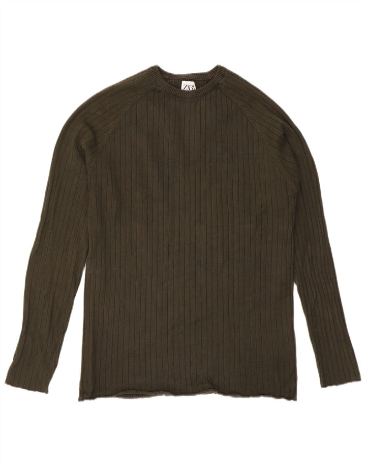 Zara Herren-Pullover mit Rundhalsausschnitt, groß, Khaki