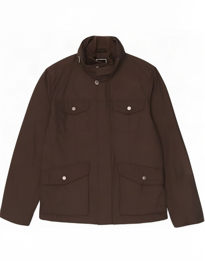 Zara Herren-Utility-Jacke mit Kapuze, UK 40, großes braunes Polyester