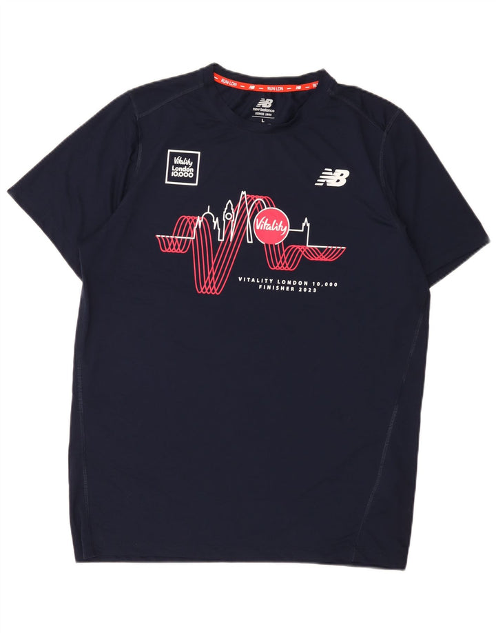 New Balance Herren-T-Shirt mit Grafik, groß, Marineblau, Polyester