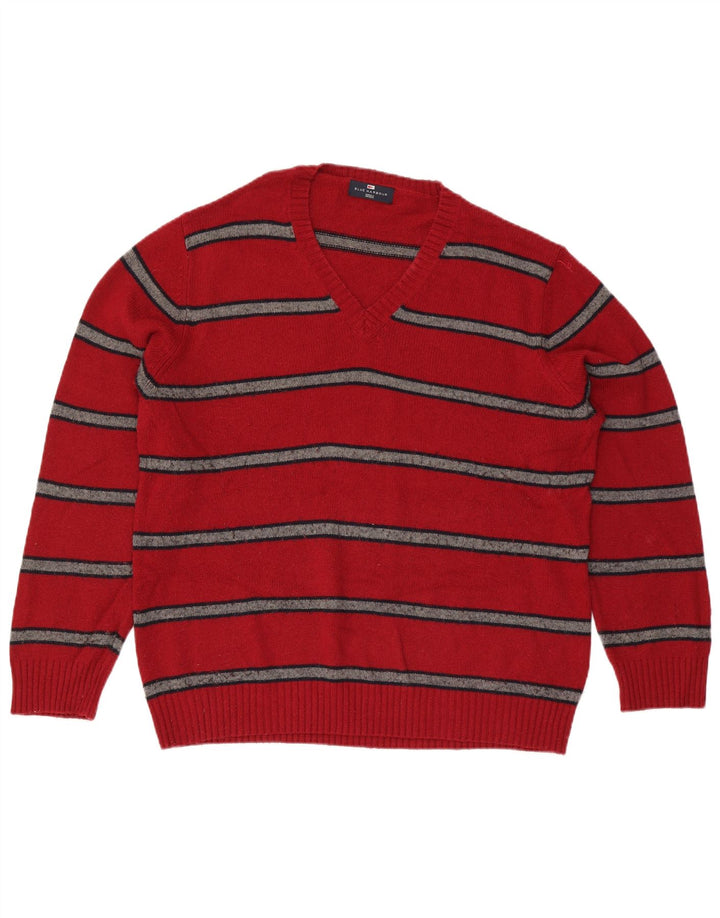Marks & Spencer Herren-Pullover, blau, Harbour, V-Ausschnitt, groß, rot gestreift