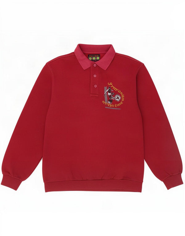 Vintage Mens Graphic Polo Neck Sweatshirt Pullover Large Red Cotton