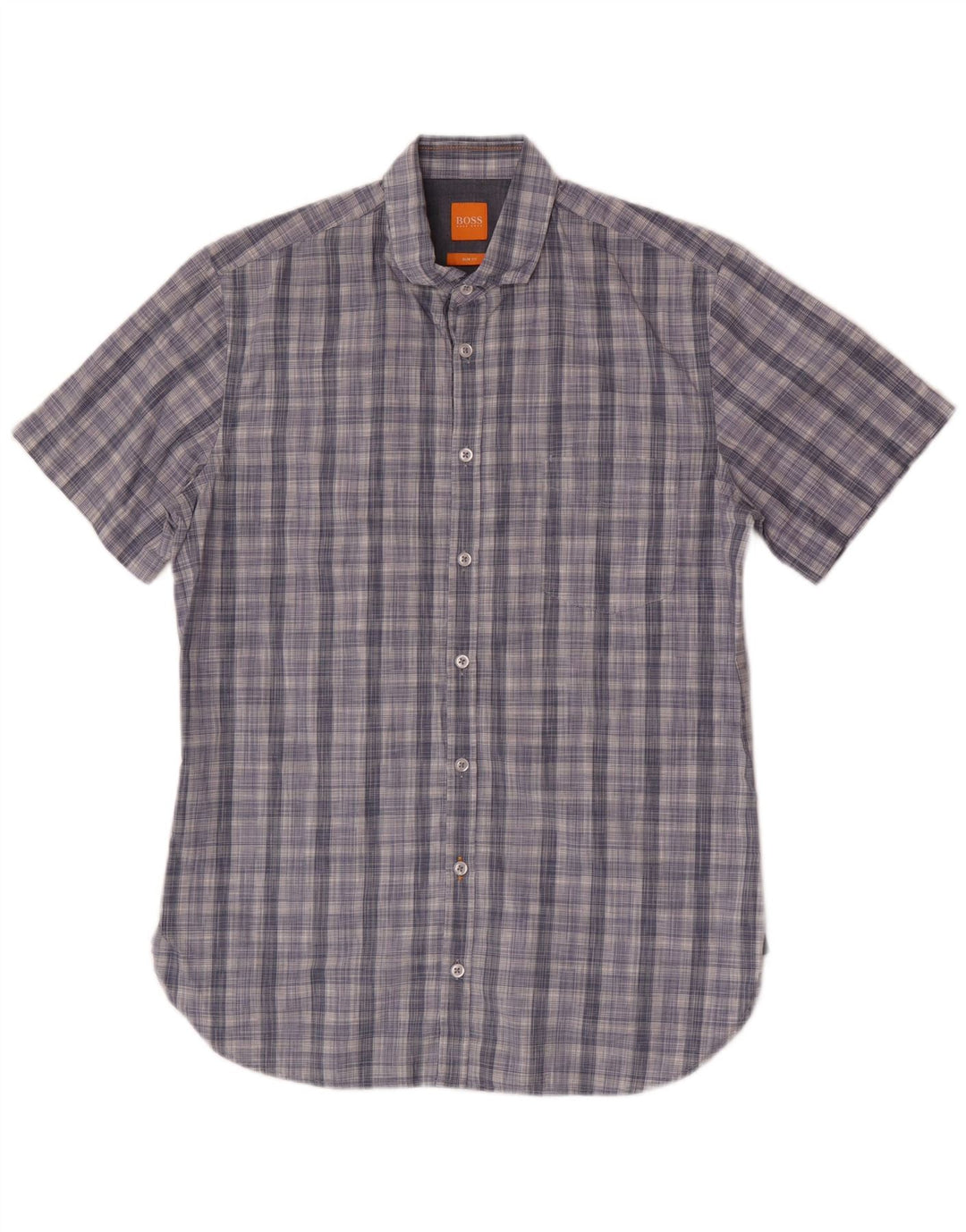 Hugo Boss Herren Kurzarm-Slim-Fit-Hemd aus mittelblau karierter Baumwolle