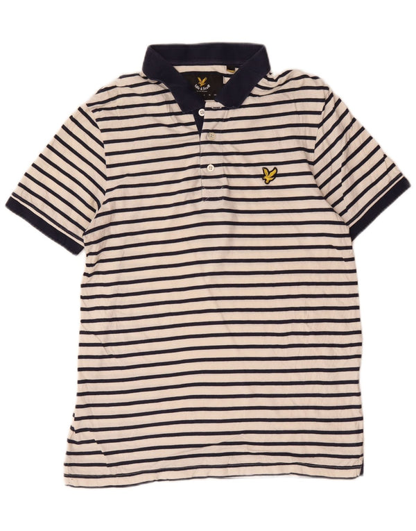 Lyle & Scott Herren-Rugby-Poloshirt aus mittelweiß gestreifter Baumwolle
