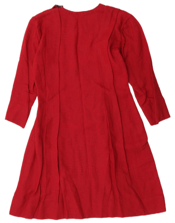 Vintage Damen 3/4 Ärmel A-Linie Kleid UK 10 Small Rot