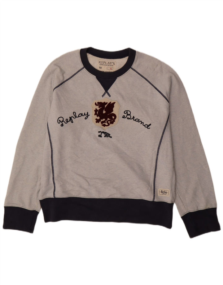 REPLAY Herren-Sweatshirt mit Grafik, XL, Blau, Colourblock-Baumwolle