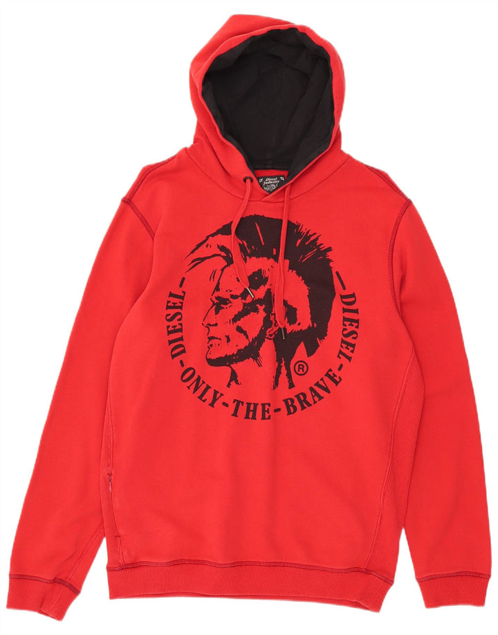 Diesel Herren-Kapuzenpullover mit Grafik, mittelrote Baumwolle