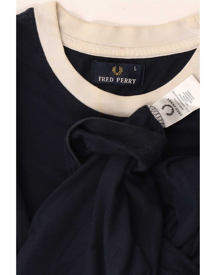 Fred Perry Herren T-Shirt Top Large Marineblau Baumwolle