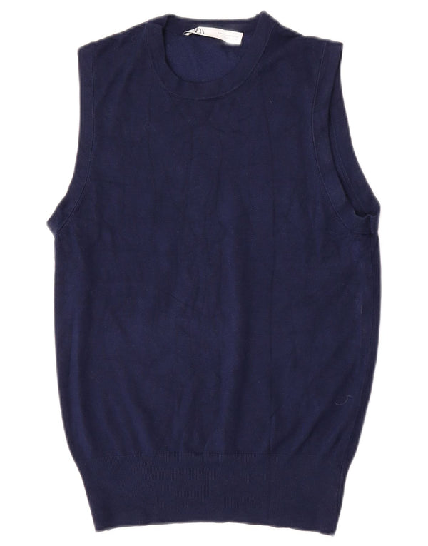 Zara Damen Weste Tank Top UK 12 Medium Marineblau Viskose