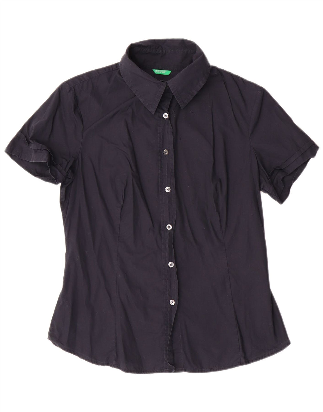 BENETTON Damen Kurzarmhemd UK 14 Large Marineblau Baumwolle