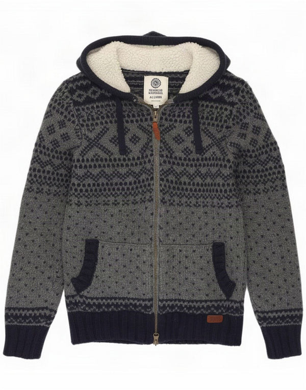 Franklin Marshall Damen Strickjacke Pullover UK 14 Medium Navy Blue Fair Isle