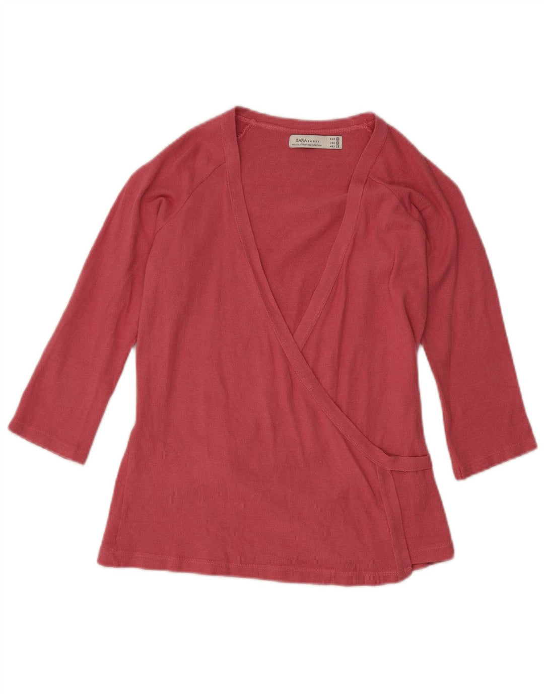 Zara Damen Wickelblusenoberteil mit 3/4-Ärmeln, UK-Größe 12, Mittelrosa, Viskose