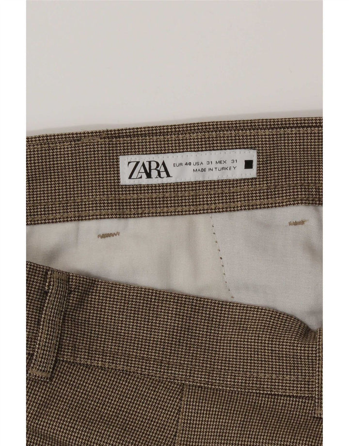 Zara Herren Crop Chino Hose Medium W31 L24 Braun Hahnentritt