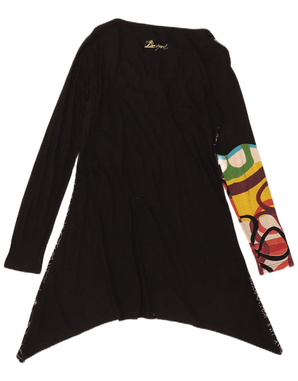 Desigual Damen grafisches asymmetrisches Tunikakleid UK 14 Großes schwarzes Blumenmuster