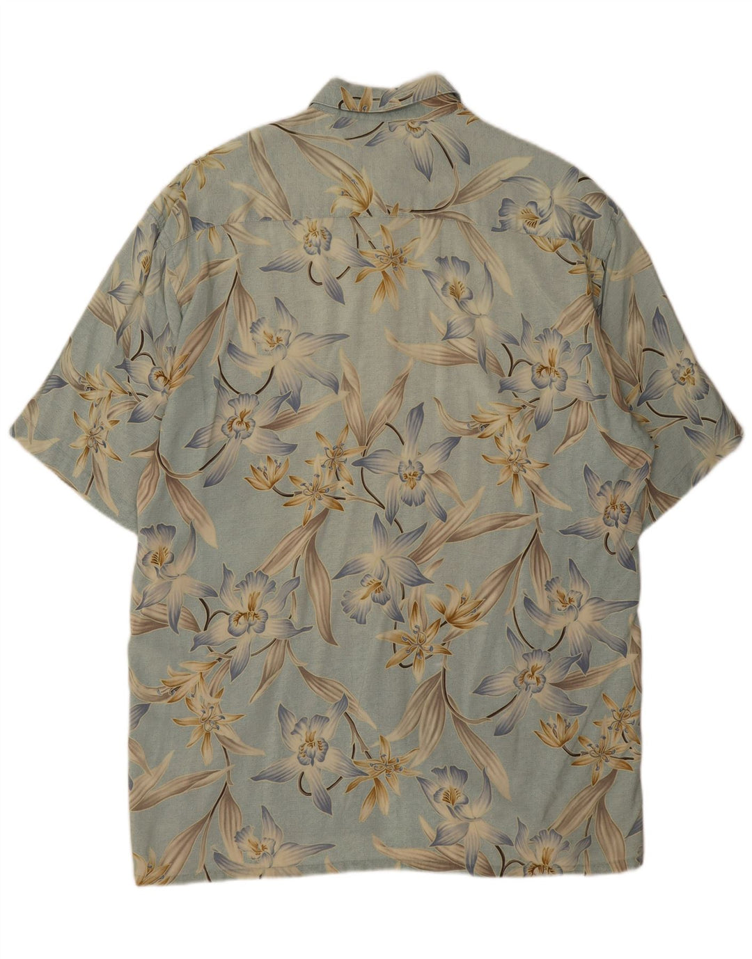 Vintage Herren Kurzarmhemd Großes blaues Blumen-Rayon