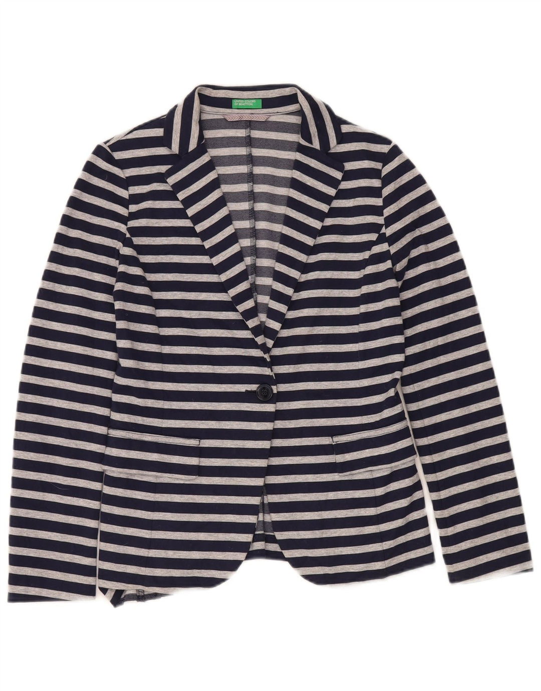 Benetton Damen-Blazer mit 1 Knopf, Gr. 10, Größe S, Marineblau, gestreift