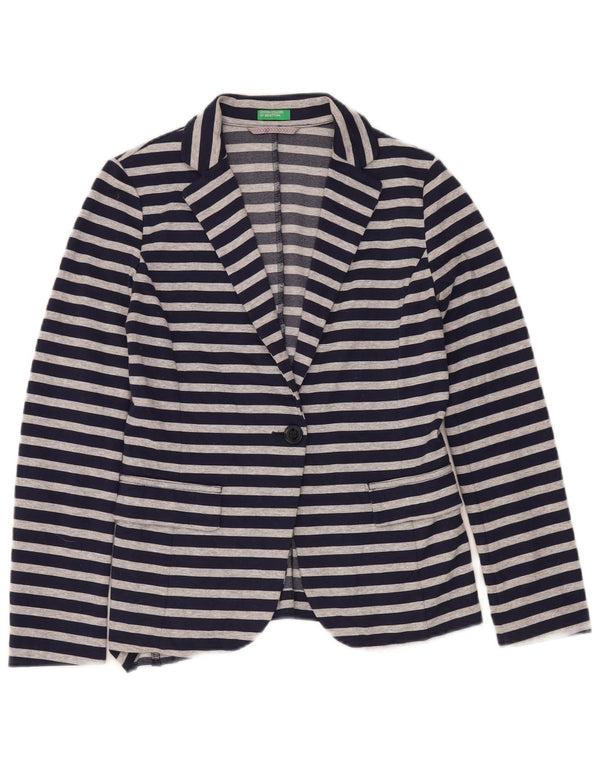 Benetton Damen-Blazer mit 1 Knopf, Gr. 10, Größe S, Marineblau, gestreift