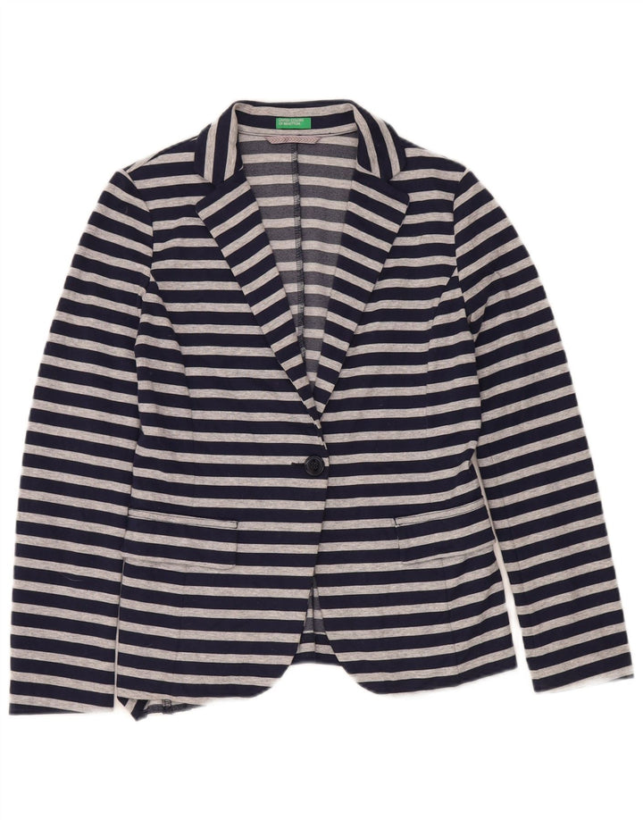 Benetton Damen-Blazer mit 1 Knopf, Gr. 10, Größe S, Marineblau, gestreift