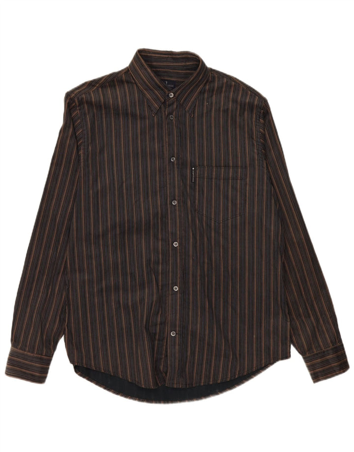 Trussardi Jeans Herrenhemd, groß, schwarz, gestreift, Baumwolle