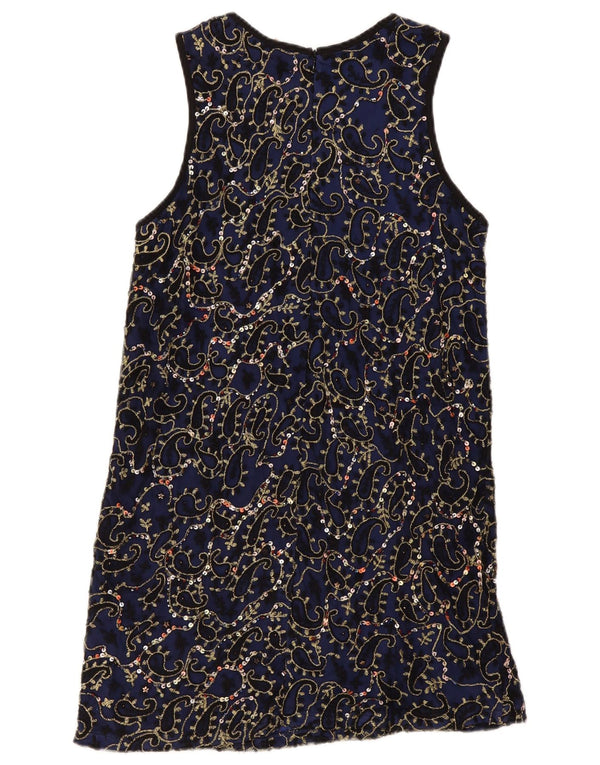 Zara Damen Trafaluc ärmelloses Etuikleid UK 12 Medium Navy Blue Paisley