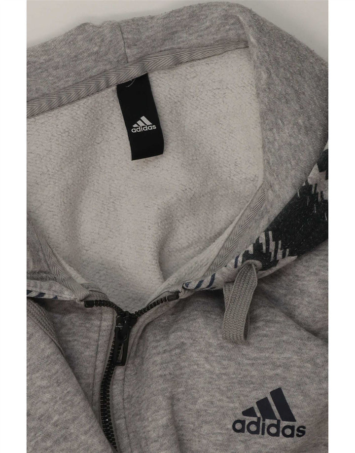 Adidas Herren-Kapuzenpullover mit Reißverschluss, groß, grau, geometrisch