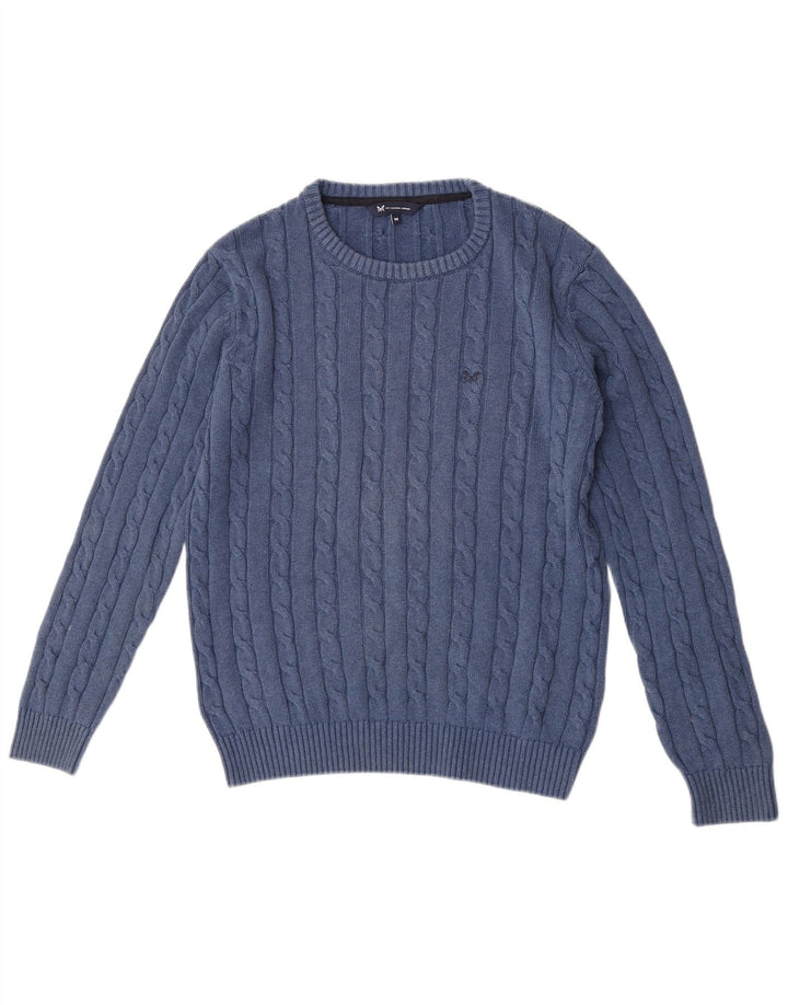Crew Clothing Herren-Pullover mit U-Boot-Ausschnitt, mittelblaue Baumwolle