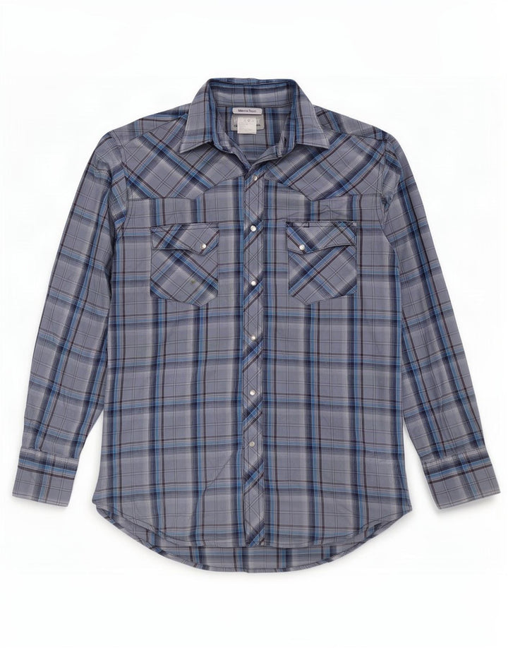 Wrangler Herrenhemd aus mittelblau karierter Baumwolle