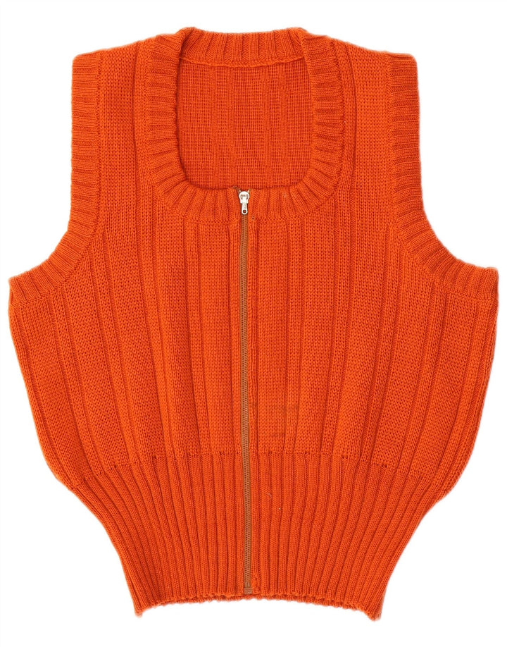 VINTAGE Ärmelloser Damen-Cardigan-Pullover UK 16 Large Orange