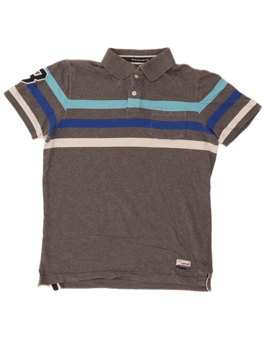 Superdry Herren-Poloshirt mit Grafik, 2XL, grau gestreift, Baumwolle