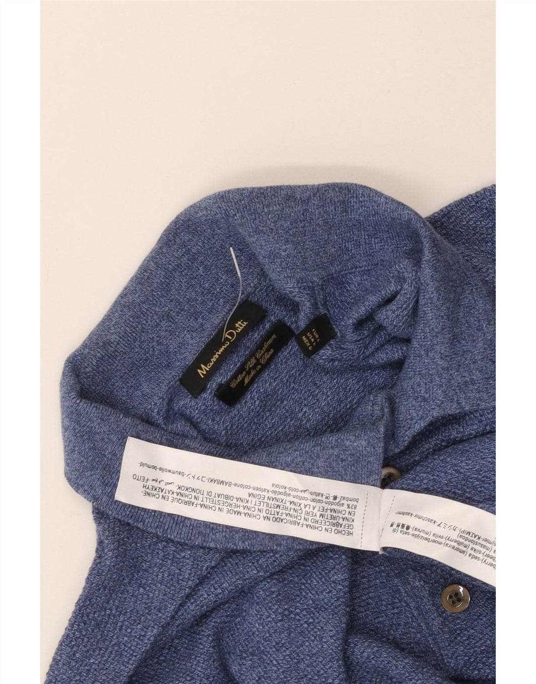 MASSIMO DUTTI Herren-Langarm-Poloshirt, große blaue Baumwolle