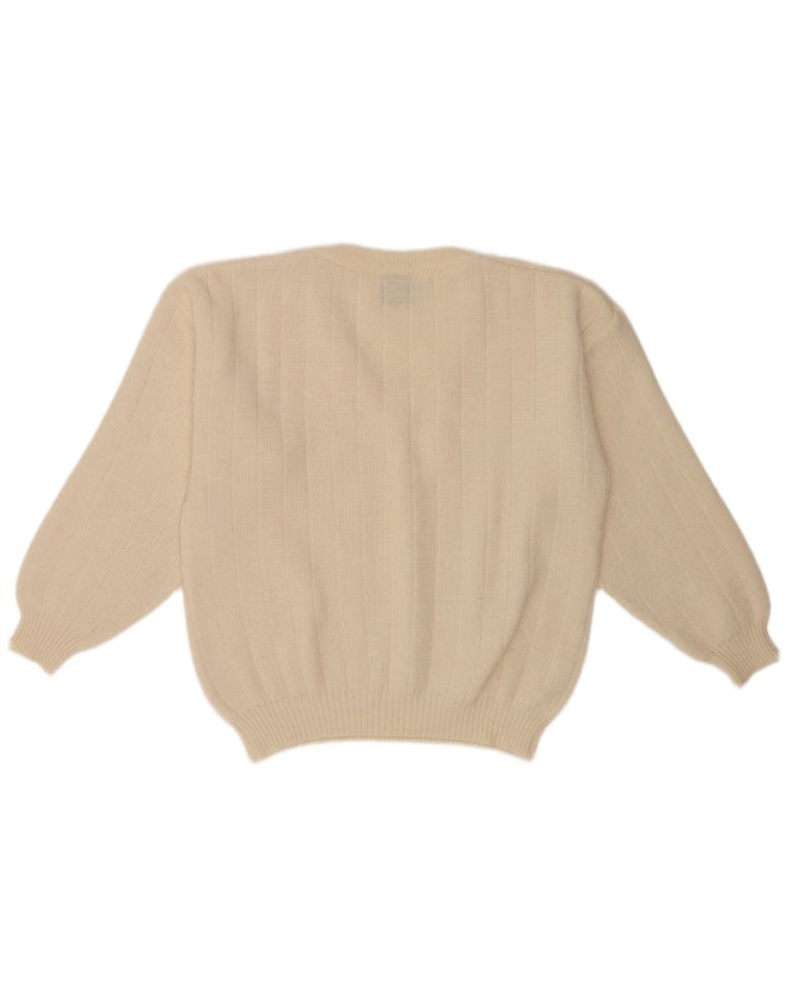 Vintage Herren-Pullover mit normaler Passform, V-Ausschnitt, mittelgroß, cremefarben, klassisch